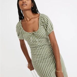 Madewell Jacquard Puff-Sleeve Mini Dress in Gingham Check